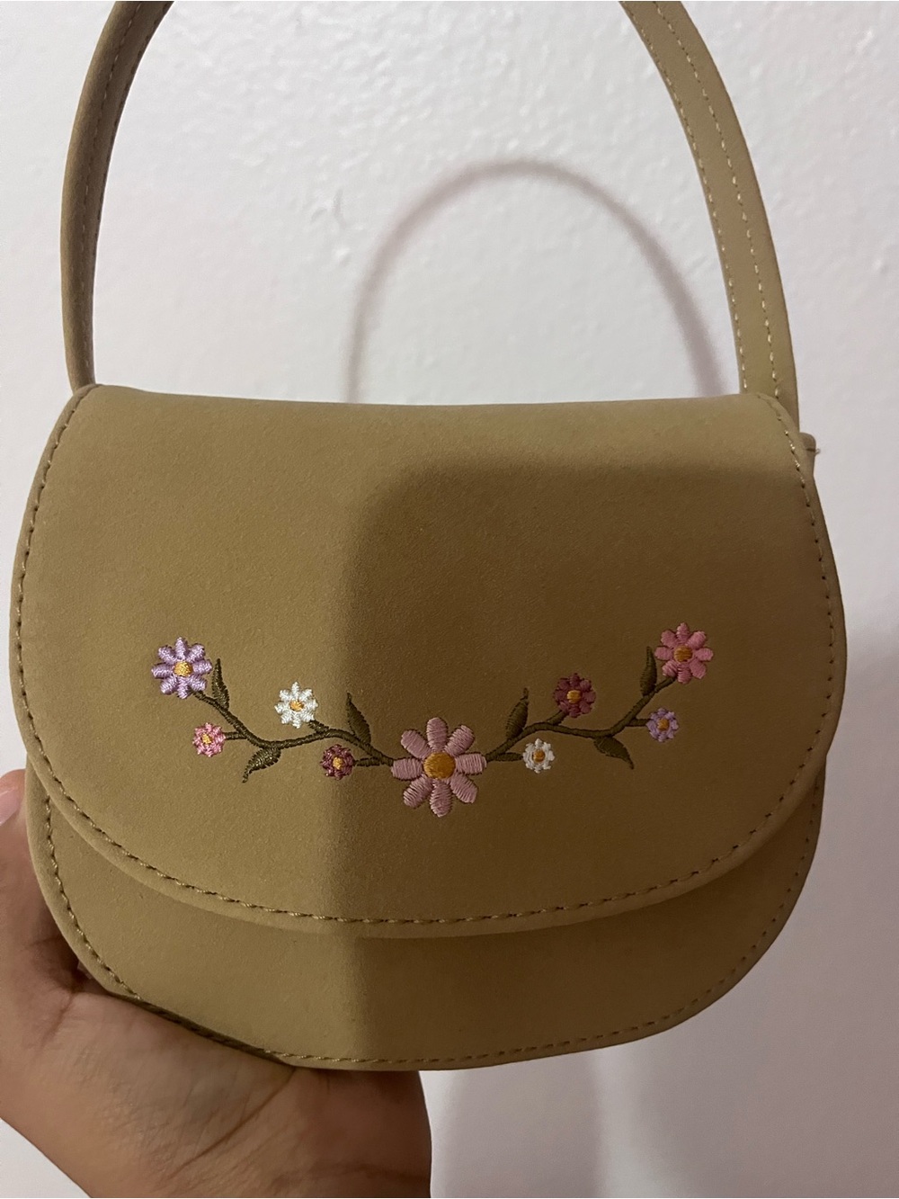 Classic Tan Floral Embroidered Women/ girls Bag - Picture 2 of 3